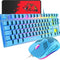 Gaming Keyboard and Mouse Combo, 88 Keys Compact Rainbow Backlit Mechanical Touch Keyboard, RGB Backlit 6400 DPI Lightweight Gaming Mouse with Honeycomb Case for Windows PC Gamers (Blue)