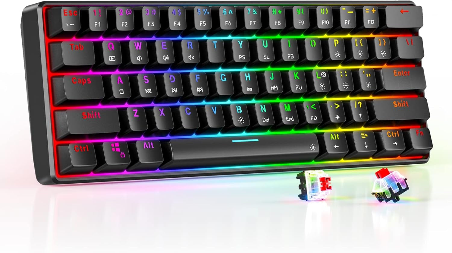 TH61 60% Mechanical Gaming Keyboard,Rgb Backlit Wired Ultra-Compact Mini Mechanical Keyboard Full Keys Programmable Black